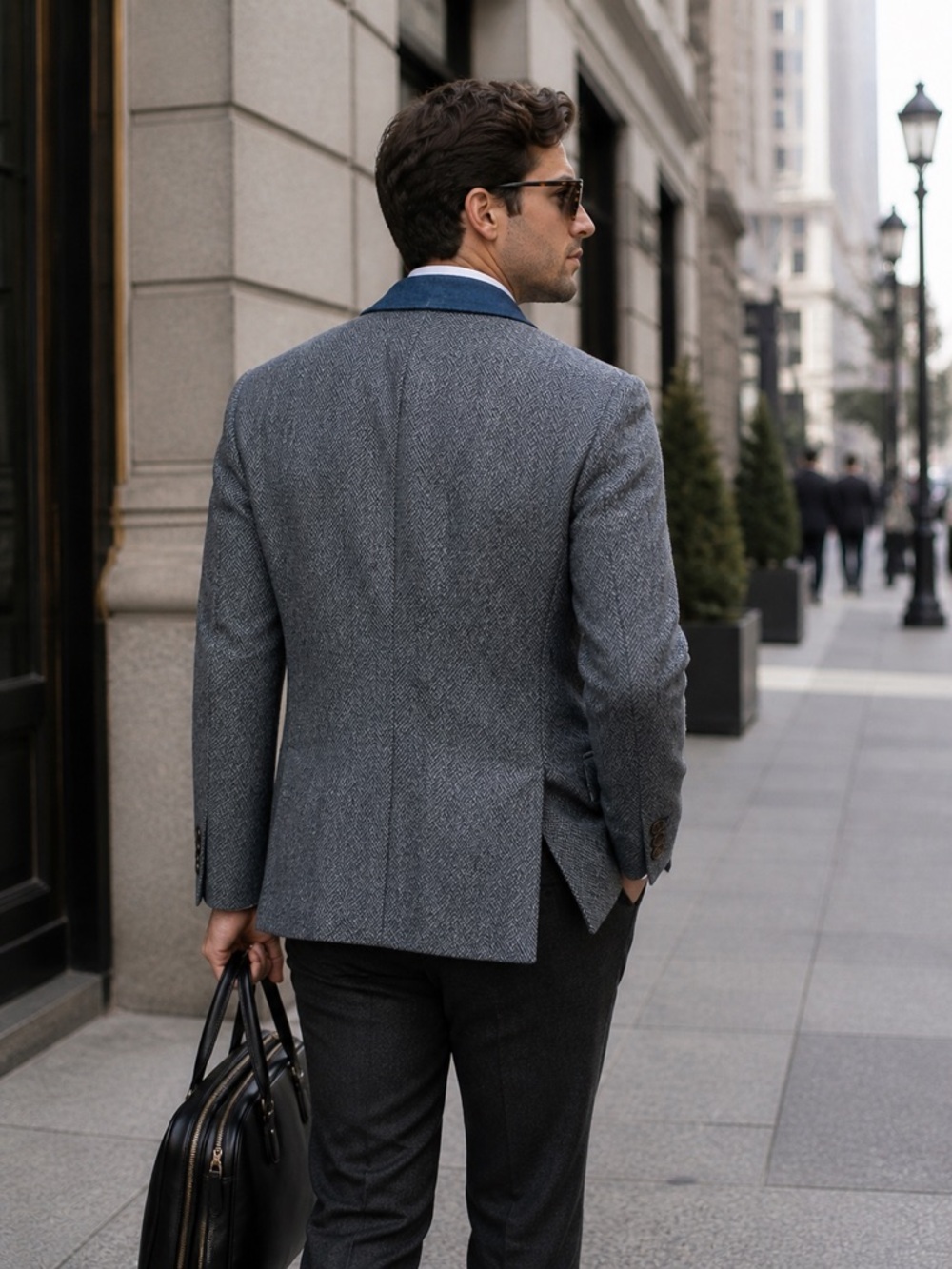 Vintage John Weitz Ivy Tweed Blazer 42R Gray/Blue Herringbone Wool USA - Picture 2 of 13